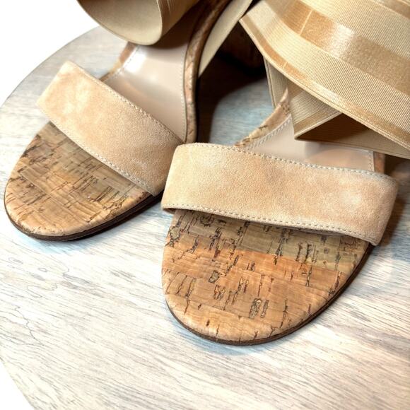 Gianvito Rossi Suede Cork Sandals Elastic Ankle Strap Beige 38.5 US 8.5 Italy - Picture 12 of 13